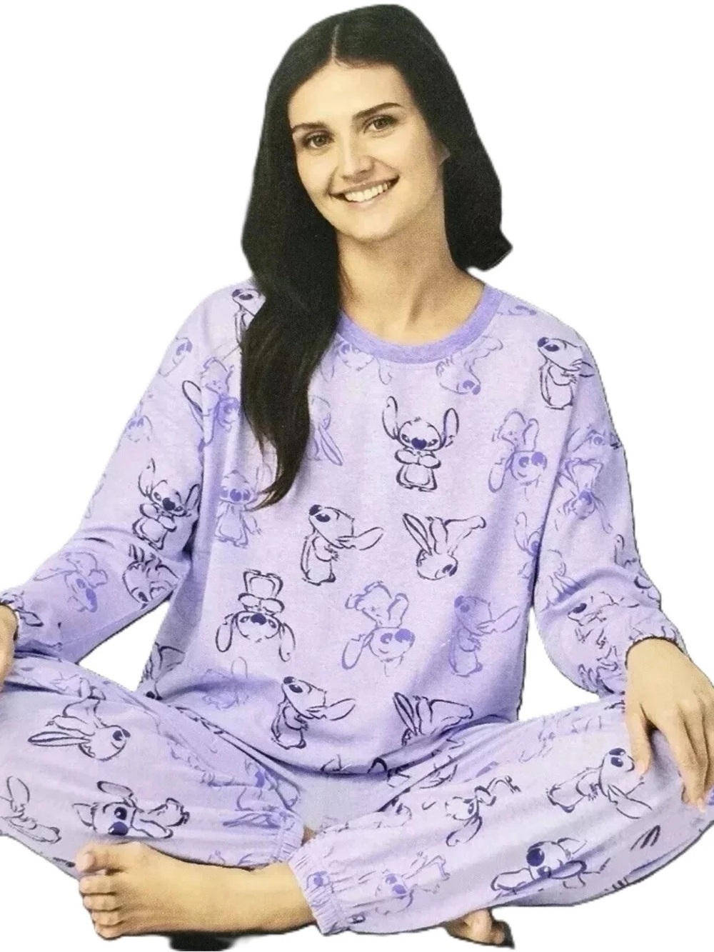 Disney Stitch Light Purple Long Sleeve Sleepwear Pajama Crewneck Top